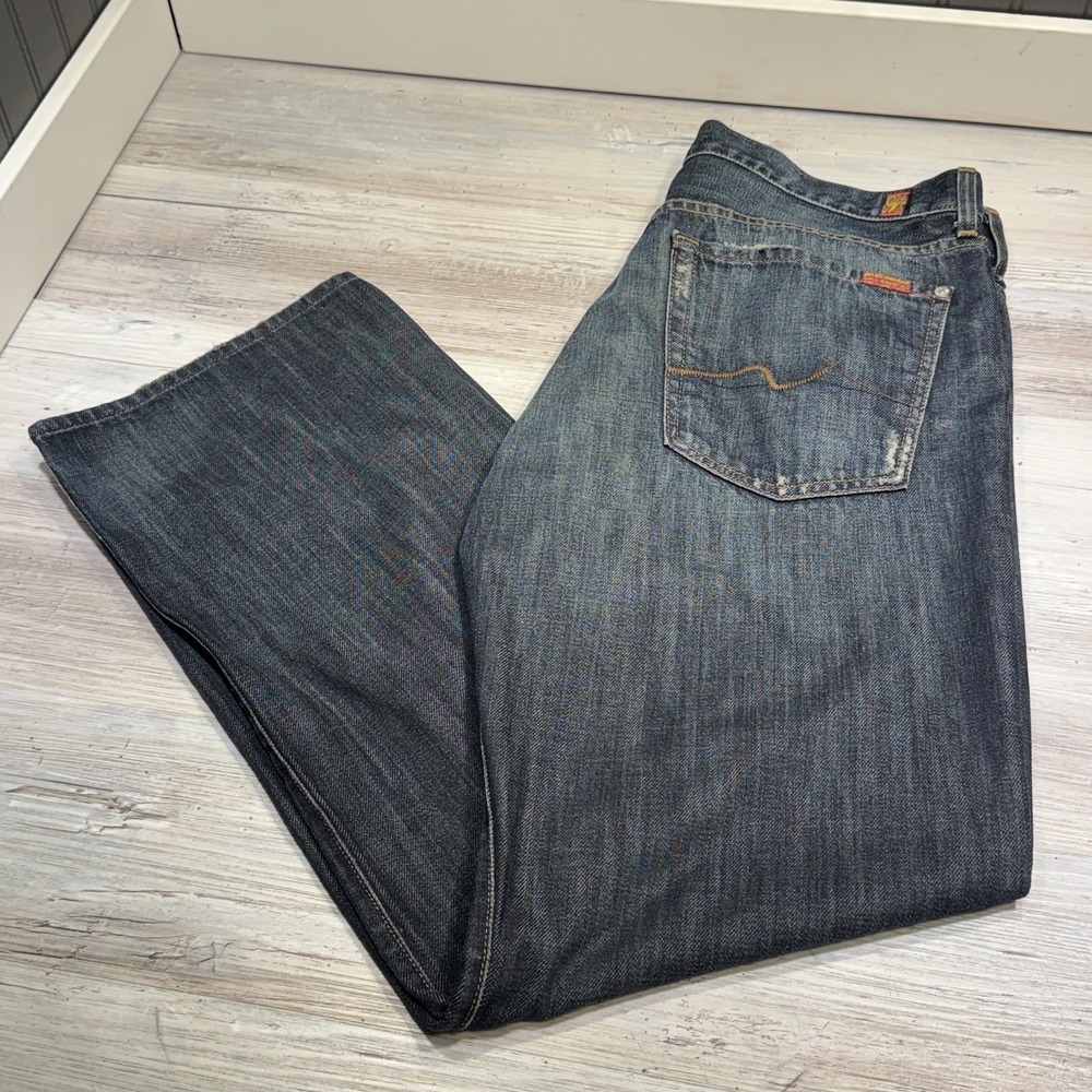 7 For All Mankind Vtg Y2K Relaxed Fit Button Fly Jeans Mens Sz 36 USA Made Rigid